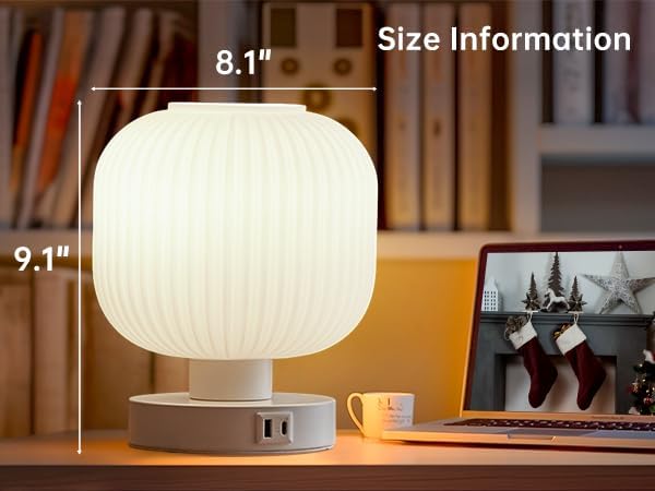 Big Touch Glass Bedside Lamps,Table Lamps 3 Way Dimmable with USB C+A Charging Ports - Bedroom Nightstand & Living Room Essential, 9W Bulb Included