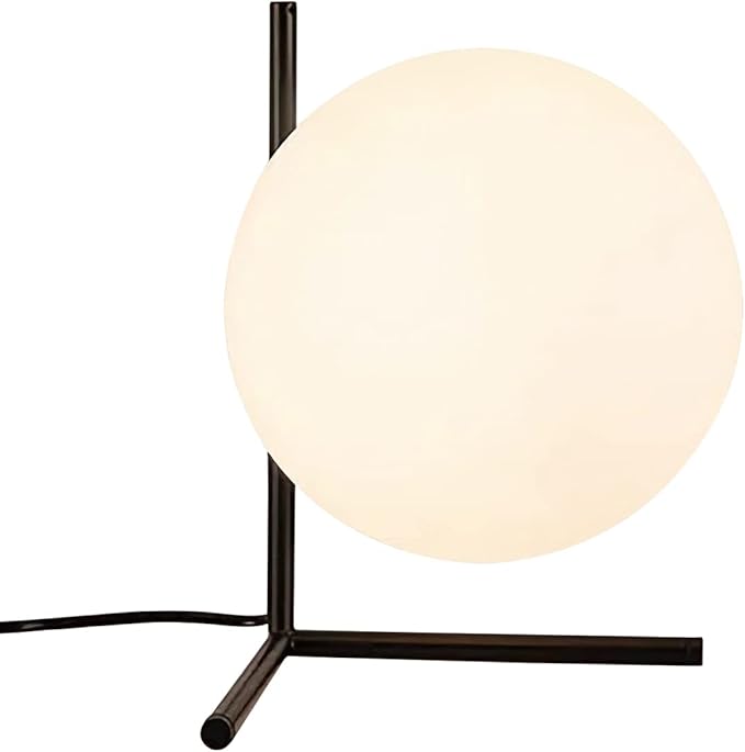 BOKT Modern Mid Century Matte Black Globe Table Lamp Post Modern Mini White Glass Desk Lamp Industrial Farmhouse Nightstand Bedside Lamp Lighting Fixture