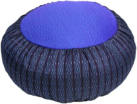 Meditation Cushion Zafu Pillow Buckwheat Fill - Global Weave and Ikat Fabric Iris Blue