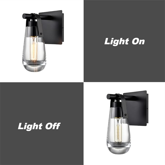Black Wall Sconces, Raindrop Sconces Wall Lighting, Modern Clear Glass Vanity Light Fixtures Raindrop Wall Sconce for Bathroom Bedroom Living Room