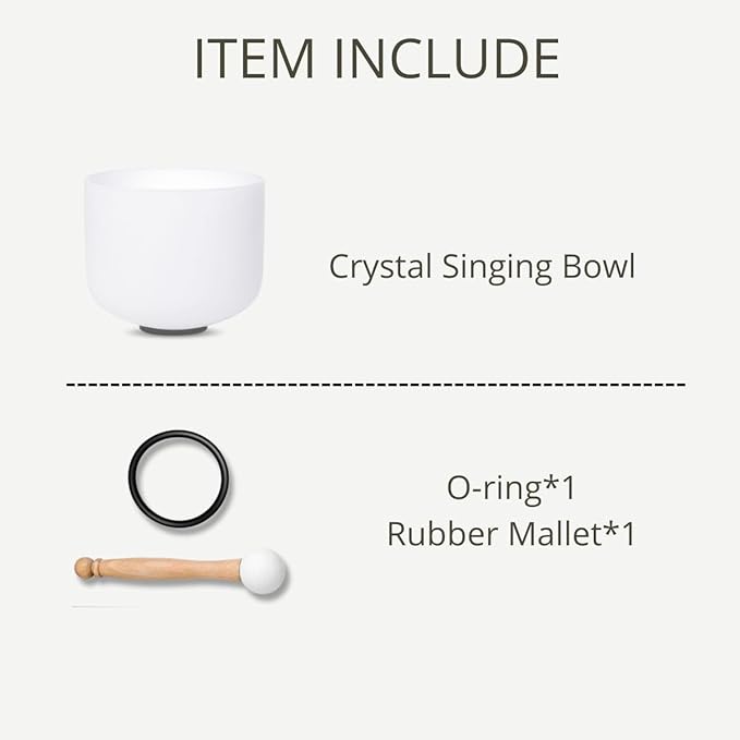 8 inch White G Note Throat Chakra Quartz Crystal Singing Bowl, for Healing Mindfulness Meditation Yoga Sound Baths, with Rubber Mallet O-ring