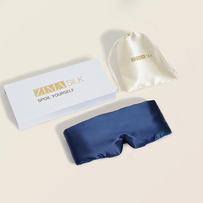 ZIMASILK 100% 22 Momme Mulberry Silk Sleep Mask - Full Silk Filled, Ultra-Soft & Breathable, Face-Hugging Blackout Eye Cover for Sleeping (Navy Blue)