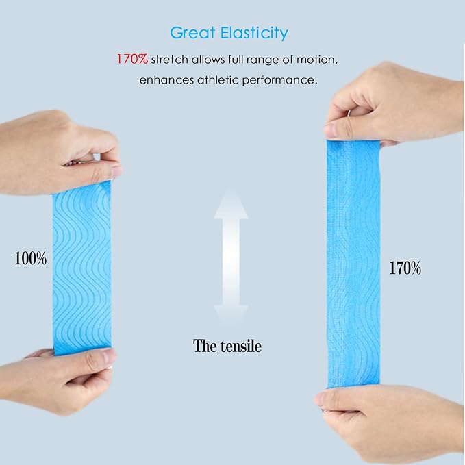 Waterproof Kinesiology Tape<2Rolls>Elastic Athletic Sports Tape for Joints Support & Muscle Pain Relief <16.4ft*2 Precut >Cotton K Tape for Knee Shoulder Elbow Ankle Neck Muscle(Blue)