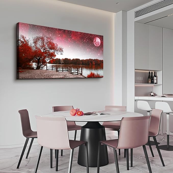 Print Artwork Wall Art Decor Poster for living room Red tree moon starry sky red landscape painting bathroom Wall Art for bedroom Canvas Prints Picture Works Ready to Hang Office Home decorations