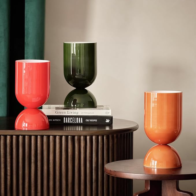 8.9" Modern Glass Table Lamp for Living Room, Desk Lamps for Bedroom, UL Listed Nightstand Lamp with Dome Base, End Table Lamps Home Decor for Kids Room, Side Tables, College Dorm, Office, Glossy Red