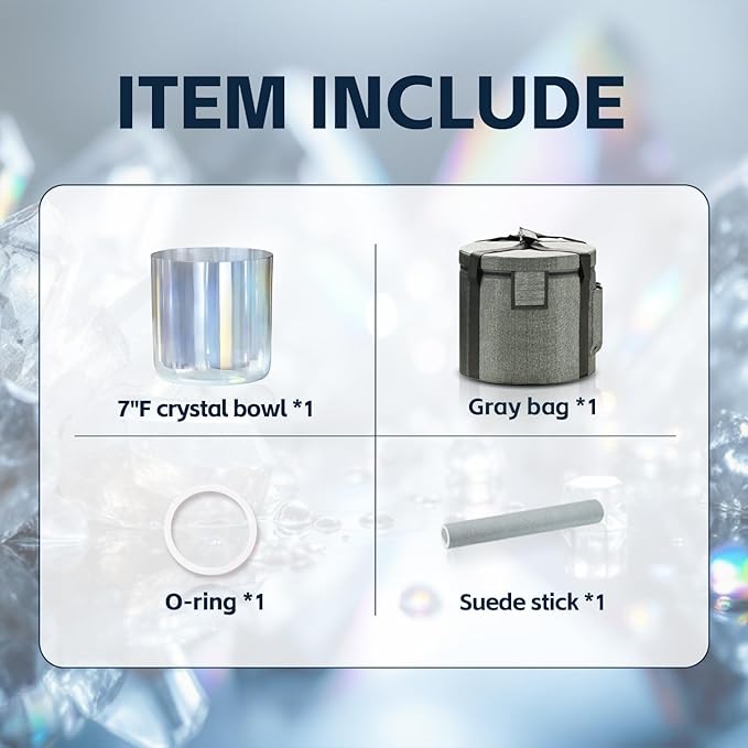 432HZ 7 Inch C Note Root Chakra Boundless Celestia Color Clear Quartz Crystal Singing Bowl with Carry Case Bag for Sound Healing and Meditation