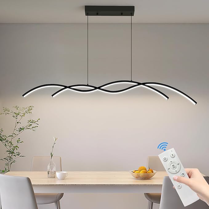 Modern Ceiling Chandelier Light, Acrylic Anti-Flicker Pendant Lamp with Remote Control Dimmable 3 Color Mode (Warm & Cool & Neutral Light) & Brightness Ceiling Lamp for Kitchen