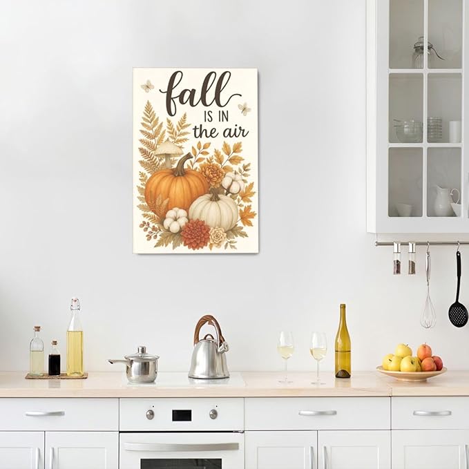 Fall Wall Decor Pumpkin Cotton Wall Art Autumn Pumpkin Canvas Pictures Painting Fall Signs Artwork Framed Decoration for Living Room Bedroom Dining Room Office Gifts 16"x24"