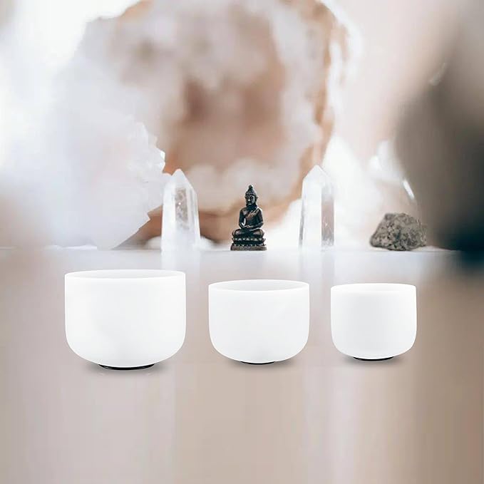 RYAN DVAN Crystal Singing Bowl Set of 3, 6" B Ctown, 7" G Throat, 8" F Heart with Case Suede Striker & O-Ring Sound Therapy for Yoga, Reiki, Chakra Healing Energy Tuning & Mindfulness Kit