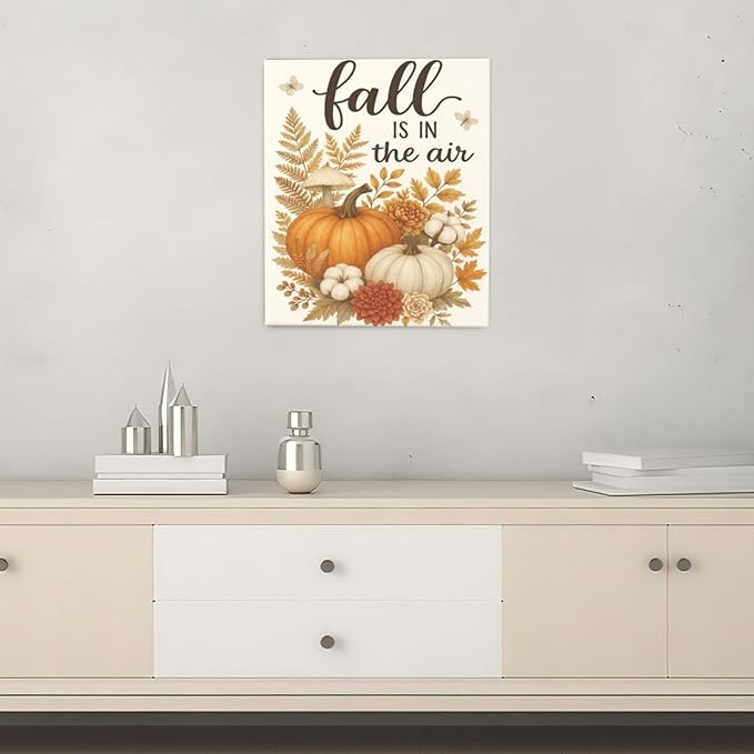 Fall Wall Decor Pumpkin Cotton Wall Art Autumn Pumpkin Canvas Pictures Painting Fall Signs Artwork Framed Decoration for Living Room Bedroom Dining Room Office Gifts 20"x24"