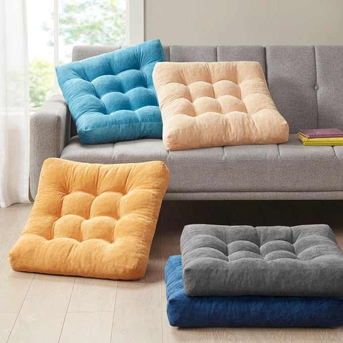 Meditation Floor Pillow Set of 2, Square Large Pillows Seating for Adults, Tufted Corduroy Cushion for Living Room Tatami, Turquoise, 22x22 Inch