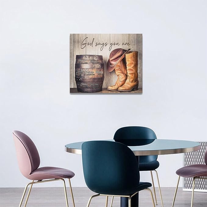 God says you are decor wall art western cowboy canvas Pictures cowboy boots Wall Decor Christian Canvas Prints Painting Framed Artwork for Bathroom living room Bedroom 20"x16"