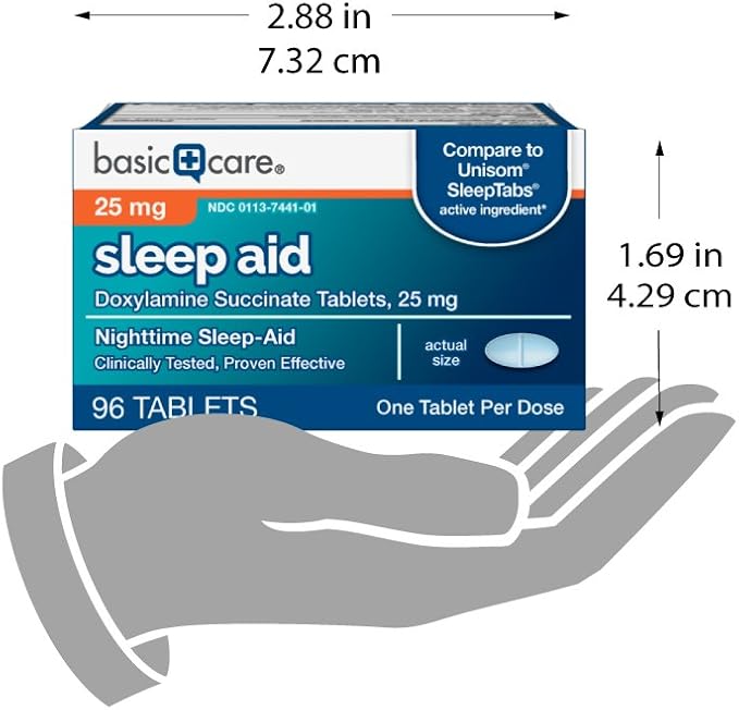 Amazon Basic Care Nighttime Sleep Aid Tablets for Adults, Doxylamine Succinate 25 mg, 96 Count (Pack of 2)