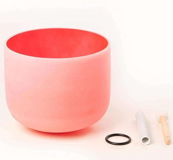 Leize Quartz Crystal Singing Bowl C Note 432 hz Root Chakra Red 12" Wide with Suede Striker