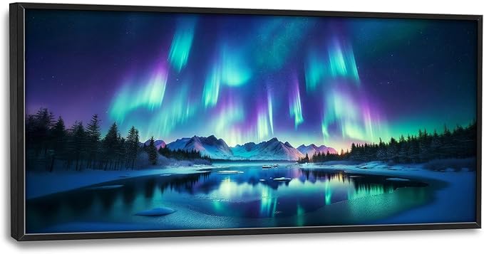 Glocmna Large Wall Art for Living Room Northern Lights Canvas Wall Decor Nature Aurora Borealis Landscape Pictures Painting Print Northern Europe Scenery Framed Artwork Decorations Gifts for Bedroom Home Office Hotel 30"x60"