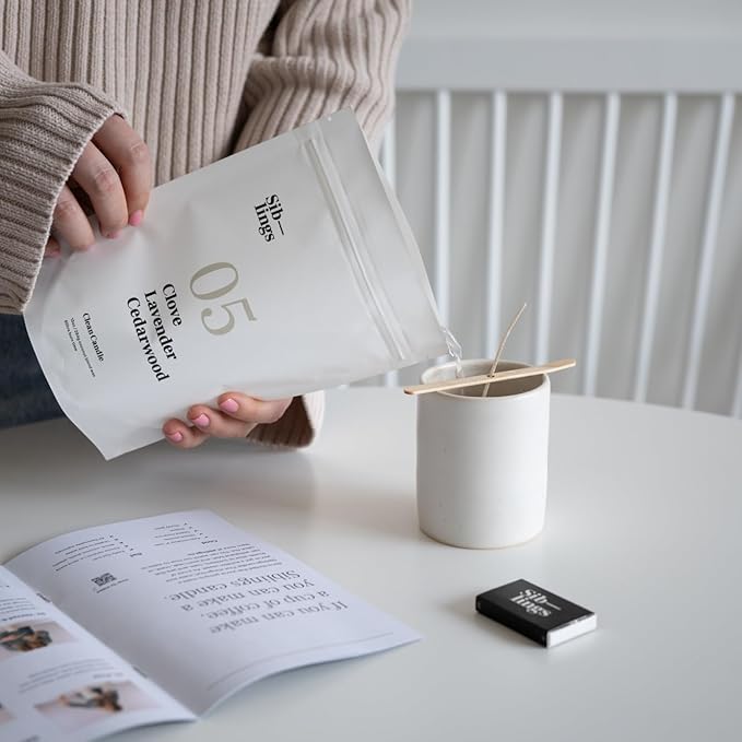 Siblings Candle Making Kit | DIY Coconut-Soy Wax Candle Kit with Wooden Wick | Scent No 05: Clove, Lavender, Cedarwood | Clean, Non-Toxic, Reusable, 60 Hr Burn