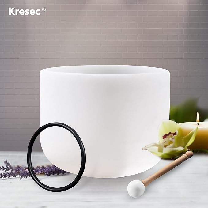 Kresec 8 Inch Crystal Singing Bowl C Note(±40 cents) Root Chakra with O-ring and Mallet Quartz Crystal Sound Bowl for Meditation, Yoga, Spiritual and Body Healing and Energy Cleansing