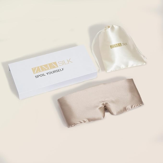 ZIMASILK 100% 22 Momme Mulberry Silk Sleep Mask - Full Silk Filled, Ultra-Soft & Breathable, Face-Hugging Blackout Eye Cover for Sleeping (Taupe)