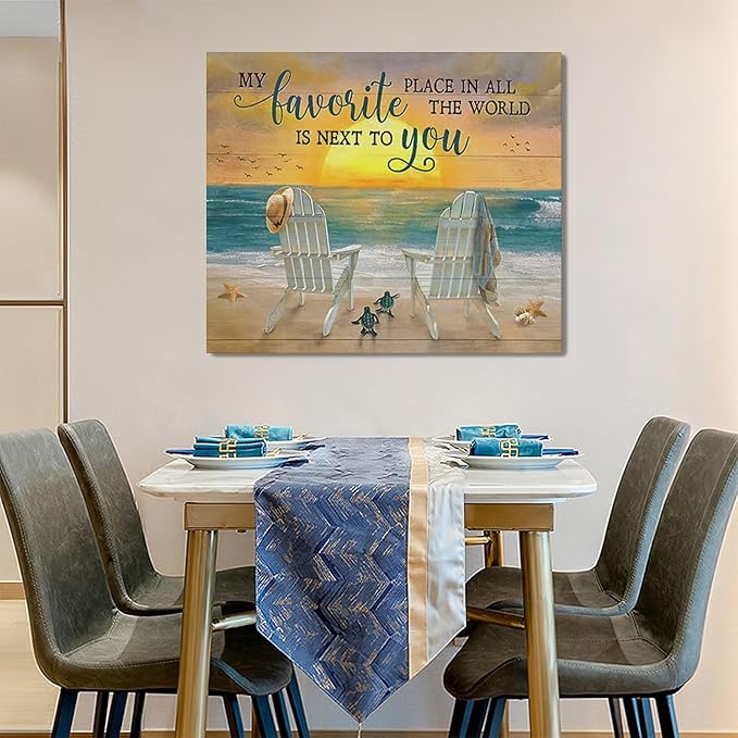 Fleruku Beach Wall Art Ocean Coastal Wall Decor Nautical Sunrise Sunset Sea Turtles Pictures Canvas Painting Artwork Home Decorations for Living Room Bedroom Bathroom Office 24"x20"