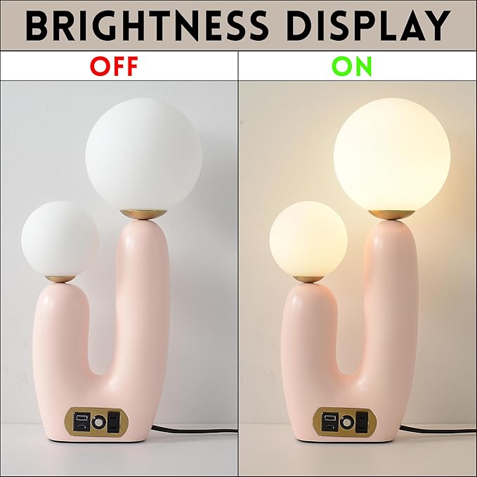 Decorative Mushroom Lamp, Resin Lamp for Desk, Unique Globe Lamps for Bedrooms and Side Tables, Desk Lamps for Night Stands, Portable Table Lamps for Living Room (Pink)