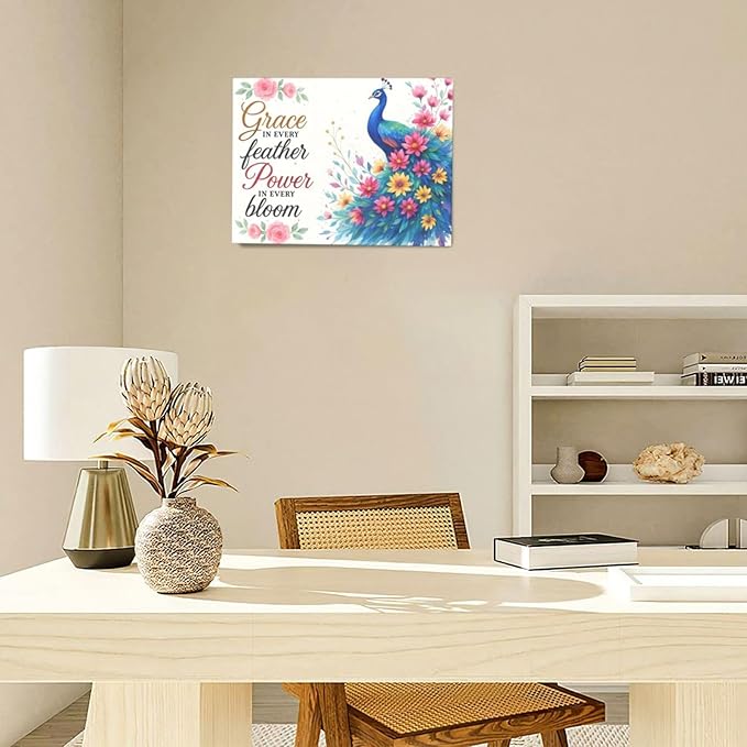 Peacock Wall Art Elegant Peacock Wall Decor Inspirational Canvas Print Painting Pictures Motivational Artwork Framed Decorations Gifts for Women girls Bedroom Bathroom Living Room Office 12"x16"
