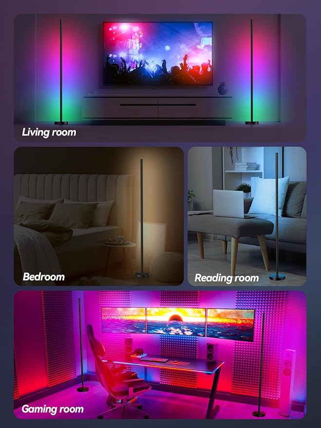 Corner Floor Lamp, 2 Pack LED Corner Lamp with App and Remote Control, RGBICW 16 Million DIY Colors & 68+ Scene, Music Sync, Color Changing Smart Ambient Light for Living Rooms, Bedrooms, Gaming Room