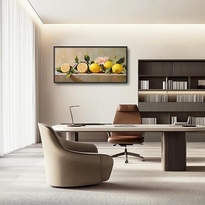 Kylora Lemon Wall Art Still Life Lemons Pictures Wall Decor Fruit Large Master Over Above Bed Canvas Prints Horizontal Modern Artwork Oil Painting Home Office Decorations For Kitchen Bedroom 30"x60"