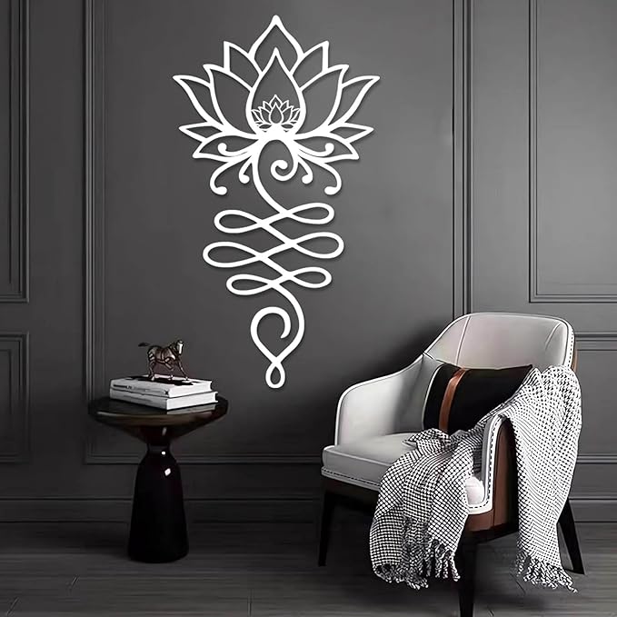 Lotus Flower Metal Wall Art, Lotus Flower Wall Decor, Floral Metal Wall Hanging, Mandala Wall Art, Spiritual Wall Hanging, Meditation Yoga Decor (Black, 59"x33"/150x83cm)