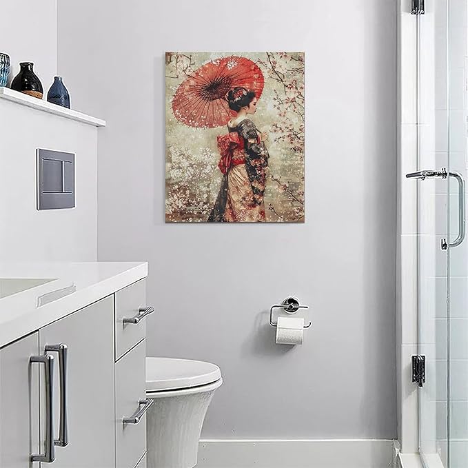 Fleruku Vintage Japanese Wall Art Japanese Geisha Wall Decor Japan Women Pictures Canvas Painting Artwork Home Decorations for Living Room Bedroom Bathroom Office 16"x20"