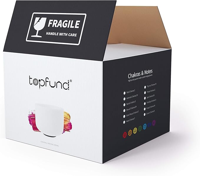 TOPFUND 8" D Note Crystal Singing Bowl Sacral Chakra with Heavy Duty Carrying Case and Suede Mallet