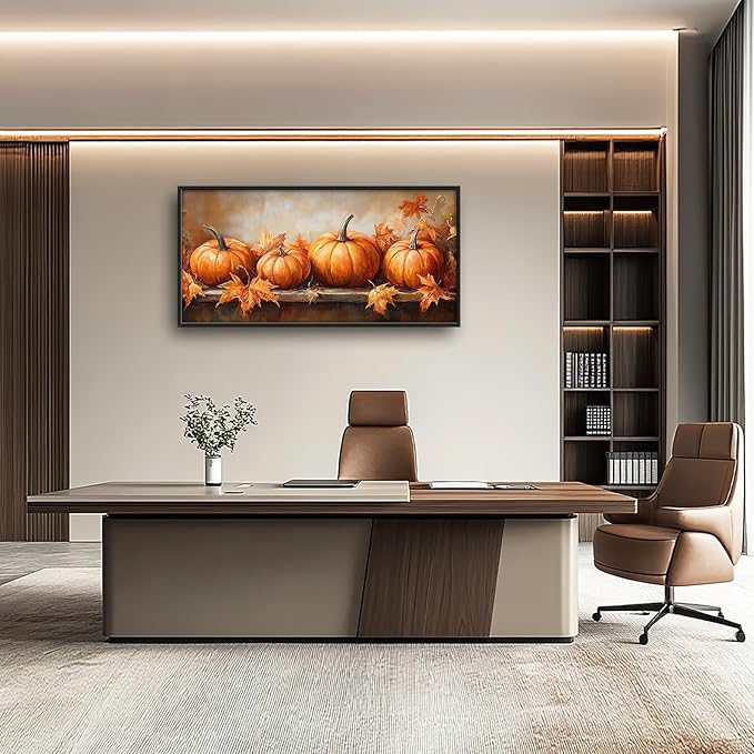 Fall Pumpkins Wall Art Autumn Pictures Wall Decor Festive Large Master Over Above Bed Canvas Prints Autumn Leaves Horizontal Modern Artwork Painting Home Office Decoration For Kitchen Bedroom 30"x60"