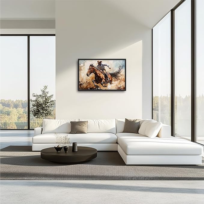 Large Western Cowboy Framed Wall Art for Living Room Vintage Cowboy Pictures Wall Decor West Canvas Painting Artwork Country Home Decorations for Bedroom Office 36x24 inch