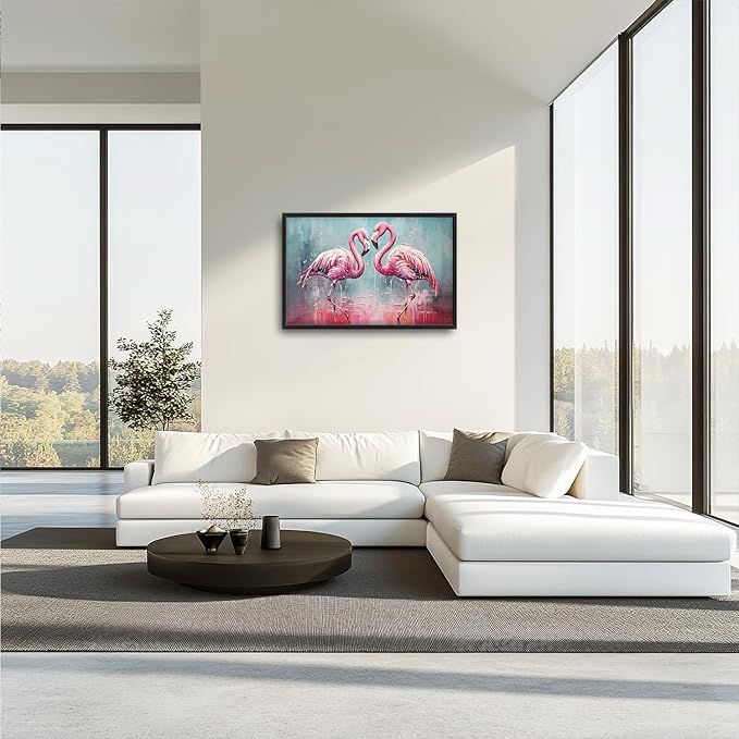 Large Flamingo Framed Wall Art for Living Room Flamingo Pictures Wall Decor Tropical Wildlife Painting Artwork Print Painting Home Decoration for Bathroom Bedroom Office 36x24 inch