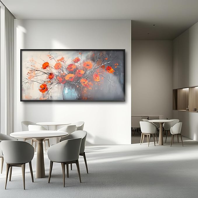 Poppy Wall Art Orange Flower Pictures Wall Decor Poppies Botanical Vase Large Master Over Above Bed Canvas Prints Horizontal Modern Artwork Painting Home Office Decorations For Kitchen Bedroom 30"x60"