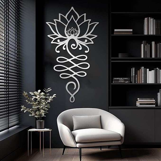 Lotus Flower Metal Wall Art, Lotus Flower Wall Decor, Floral Metal Wall Hanging, Mandala Wall Art, Spiritual Wall Hanging, Meditation Yoga Decor (White, 41"x23"/105x58cm)
