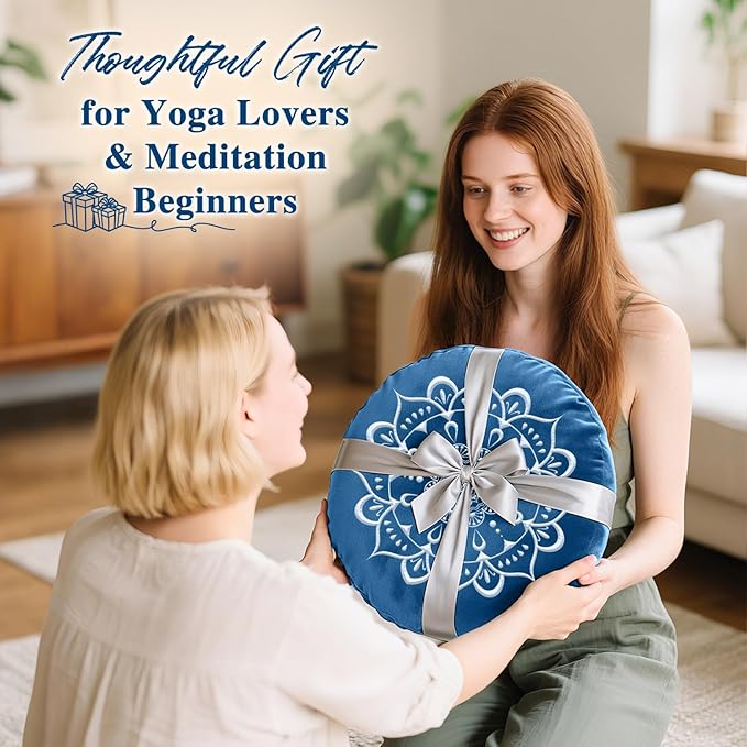 Hihealer Meditation Cushion, Traditional Tibetan Meditation Pillow Velvet Cover - Large Floor Cushion Seating for Adults - Yoga Buckwheat Bolster for Women、Moms
