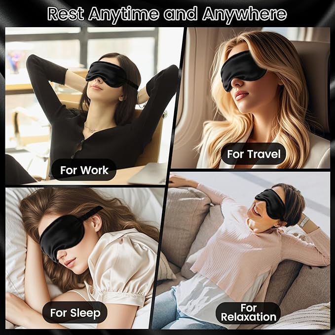 Pure 22 Momme 6A Grade Mulberry Silk Sleep Mask for Side Sleepers - 100% Blackout Eye Mask with Travel Pouch (Black)
