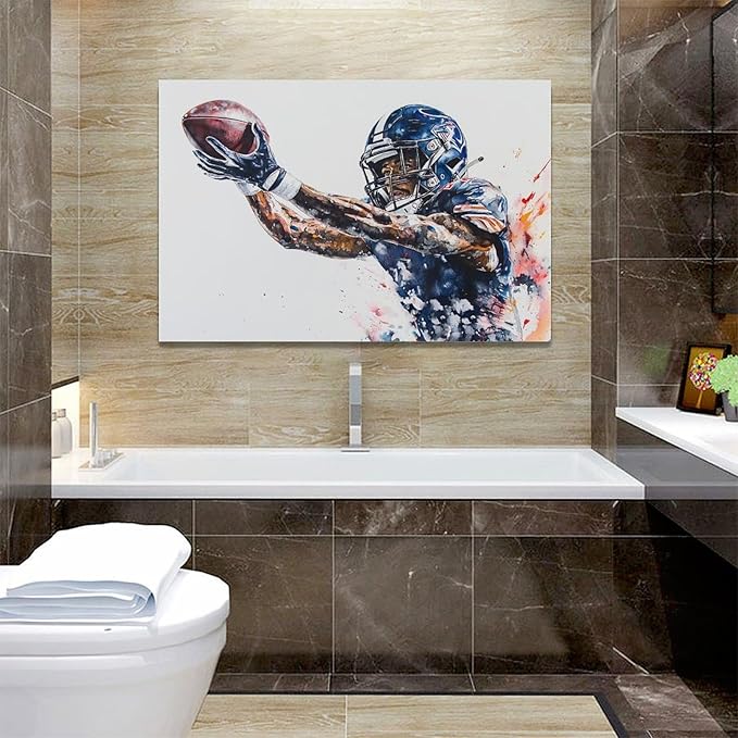 Football Wall Art Football Player Wall Decor Sports Pictures Canvas Painting Framed Artwork Home Decorations for Boy Room Living Room Bedroom Bathroom Office 24"x16"