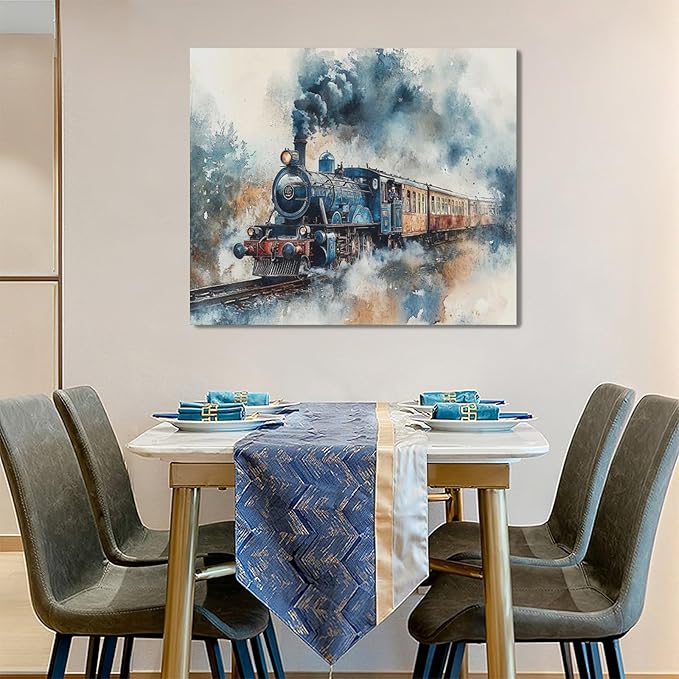 Fleruku Train Wall Art Train Wall Decor Pictures Canvas Painting Artwork Home Decorations For Living Room Bedroom Bathroom Office Nursery Classroom 24"x20"