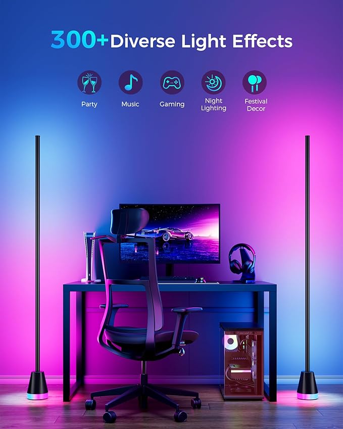 2 Pack Corner Floor Lamp, Smart RGB LED Corner Lamp with App and Remote Control, 172 LED Lighting and 16 Million Colors Changing Standing Lamps with Music Sync for Living Room, Bedroom, Gaming Room