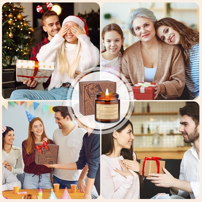 4 Pack Rose Sandalwood Candles for Home Scented,Amber Jar Aromatherapy Candle Gifts for Women,Scented Candles Set for Mother's Day Christmas Valentine Thanksgiving Brithday Gifts,Soy Wax Candle Set