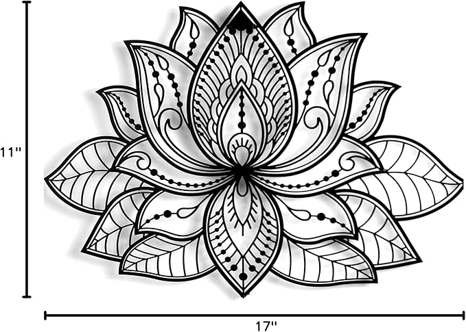 Colorfull Worlds Mandala Metal Wall Decor, Lotus Flower Meditation Room Decor, Minimalist Zen Garden Bohemian Gift for New Year (17" x 11" | 43 x 27.5 cm, Black)