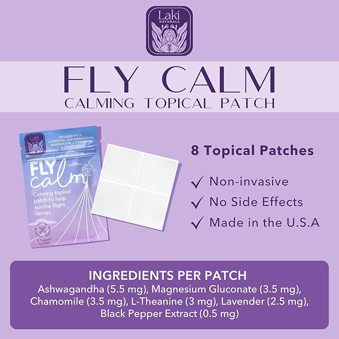 Laki Naturals Fly Calm Patch (2-Pack, 8 per Pack) | Plant-Based Ingredients for Air Travel Stress | Calm Your Fear of Flying
