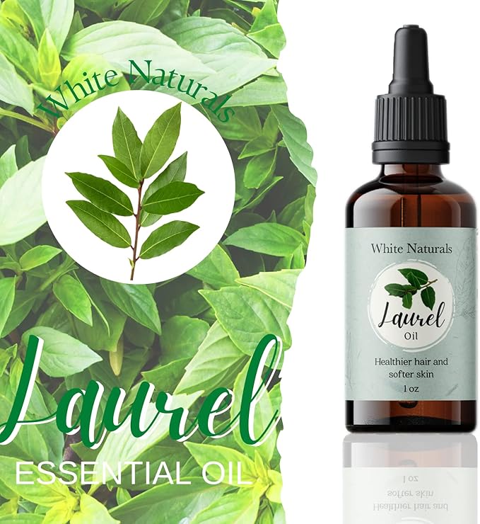 White Naturals Organic Laurel Leaf Essential Oil, 100% Pure Therapeutic Grade Undiluted Natural/Homeopathic Aromatherapy Scented Bay Essential Oil for Diffuser, Vegan Cruelty-Free 1 oz
