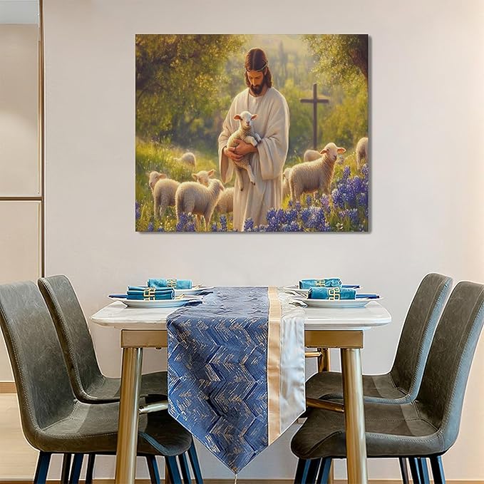 Fleruku Jesus Lamb Wall Art Christ Christian Wall Decor Jesus Religious Sign Pictures Canvas Painting Artwork Home Decorations for Living Room Bedroom Bathroom Office 24"x20"