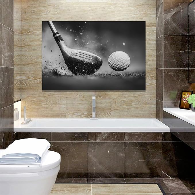 Olivine Golf Wall Art, Pictures Wall Decor, Black and White Sport Paintings, Golfing Sports Canvas Prints, Framed Artwork for Living Room Bedroom Bathroom Office Home Decoration 24"x16"