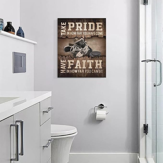Fleruku Rustic Hockey Wall Art Sports Wall Decor Inspirational Quotes Brown Pictures Ice Hockey Sign Canvas Painting Artwork Home Decorations for Boy Man Teenager Fans Bedroom Living Room 16"x20"
