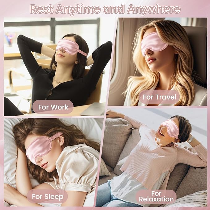 Pure 22 Momme 6A Grade Mulberry Silk Sleep Mask for Side Sleepers - 100% Blackout Eye Mask with Travel Pouch (Pink)