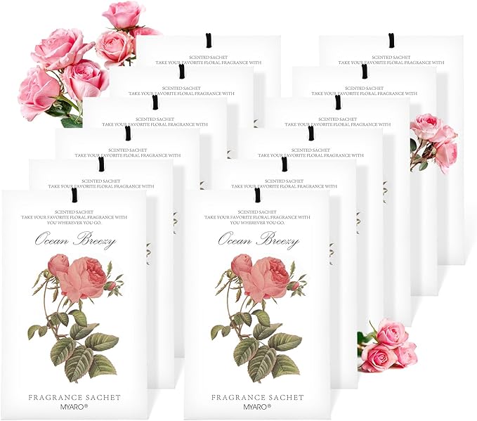 MYARO 12 Rose Sachets for Drawers and Closets, Long-Lasting Sachets Bags Drawer deodorizers Closet Scents Air FreshenerFresh Scents, Home Fragrance for Lover