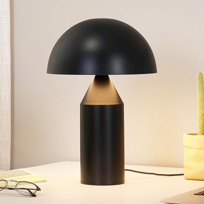 Brightech Venus 14" Globe Table Lamp – Modern Mid-Century Lamp with Golden Metal Shade – Nightstand, Bedside, Desk & Accent Table Lighting for Bedroom, Living Room & Office Décor - Black